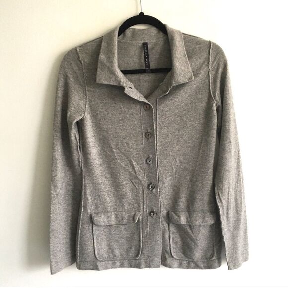 TANA + BEE Cashmere Wool Button Front Blazer Cardigan Sweater Grey S - Picture 2 of 11